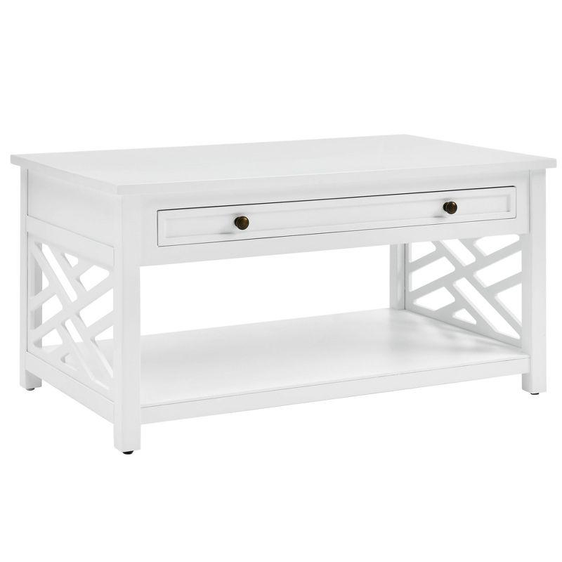 Alaterre Furniture 36" Middlebury Coffee Table with Drawer and 2 End Tables with Tray Shelf White: Mid-Century Modern, Wood Frame