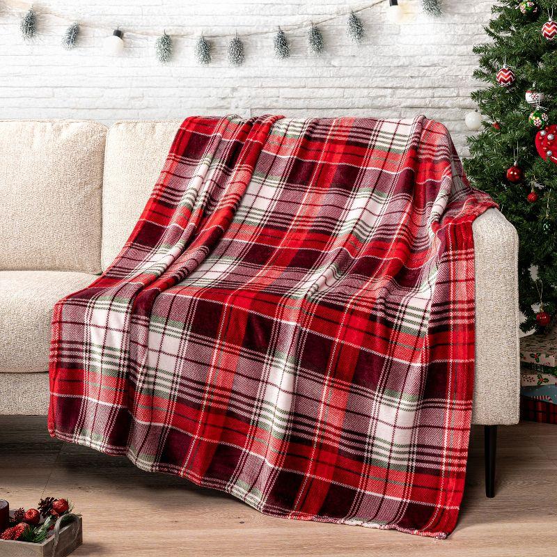 Holiday Plaid Red Fleece Christmas Throw Blanket