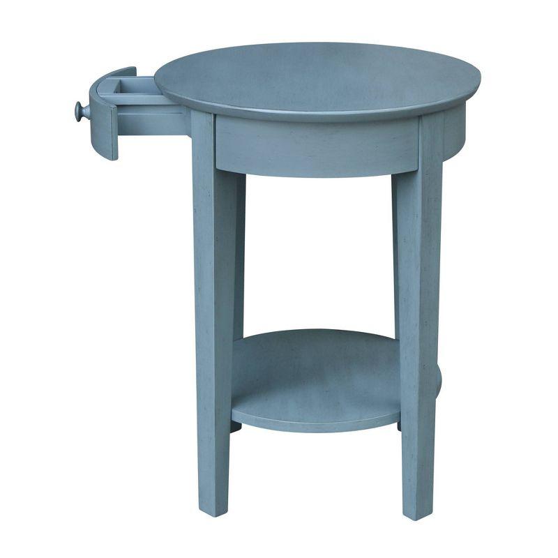 Phillips Antique Rubbed Accent Table with Drawer Ocean Blue - International Concepts: Hardwood Round Side Table with Shelf