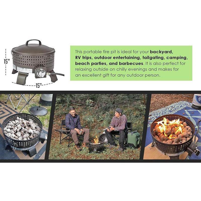 Fire Sense 62133 Sporty Campfire Portable Fire Pit LPG Gas 60,000 BTU Outdoor Firepit Includes Propane Stand Included - Dark Bronze - Round - 15"