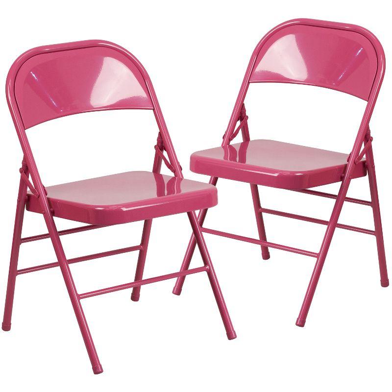 Flash Furniture 2 Pack HERCULES COLORBURST Series Shockingly Fuchsia Triple Braced & Double Hinged Metal Folding Chair