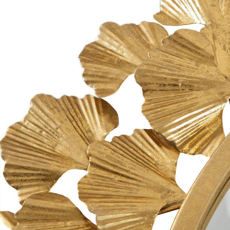 Luxurious Eden Gold Ginkgo Leaf Round Wood Wall Mirror 31"