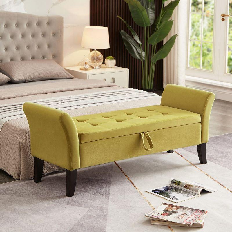 51.5'' Olive Green Velvet Tufted Storage Ottoman Bench with Arms