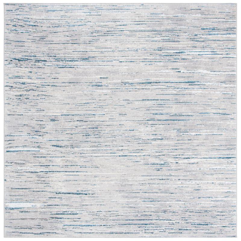 Blue and Gray Abstract Square Synthetic Area Rug