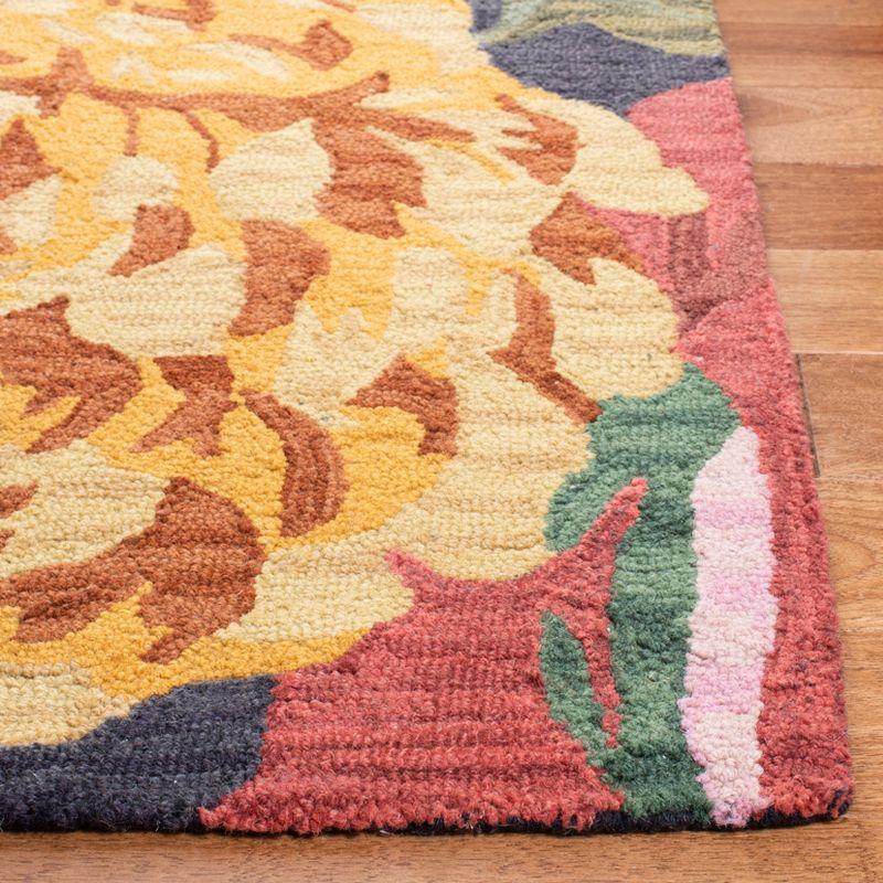 Handmade Black and Yellow Floral Wool Rug