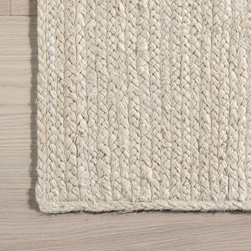 Nuloom 10 Square Rigo Jute Hand Woven Indoor Area Rug, Off White, Solid Farmhouse Design, Natural Fiber Bedroom, Living Room, Kitchen,