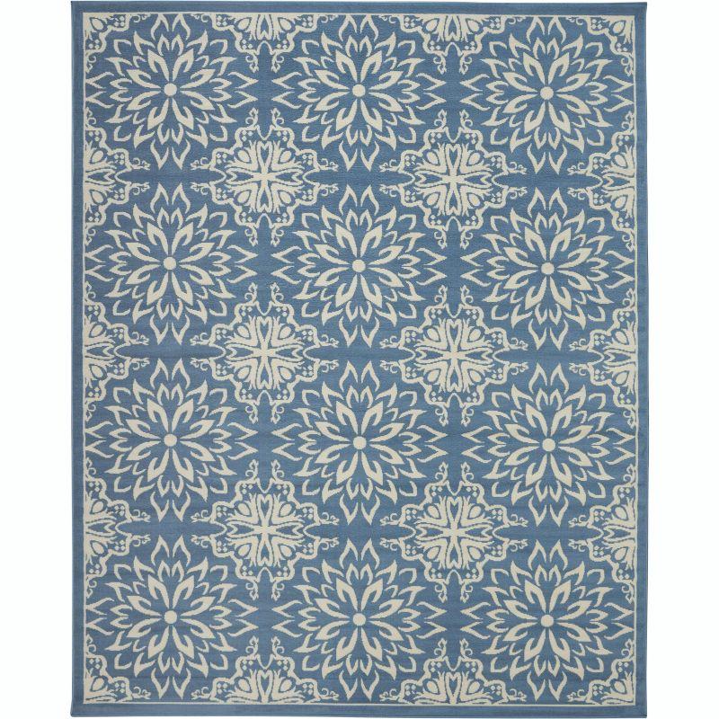 Elegant Ivory & Blue Floral Viscose 7'10" x 9'10" Area Rug