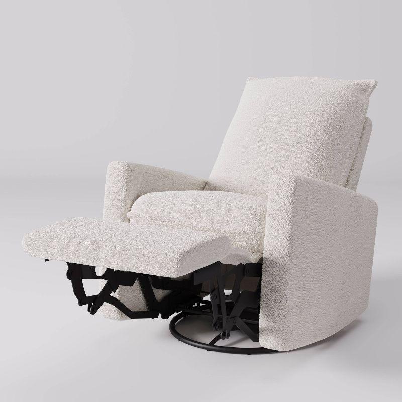 Caillie Boucle Glider Recliner Chair White - CorLiving: Nursery Bedroom Soothing Motion, Hardwood Frame