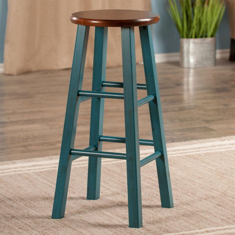 Rustic Teal and Walnut 29" Solid Wood Backless Bar Stool