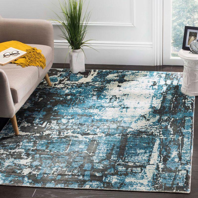 Hand-Loomed Hollywood Glam Blue/Grey Silk-Feel Viscose Rug