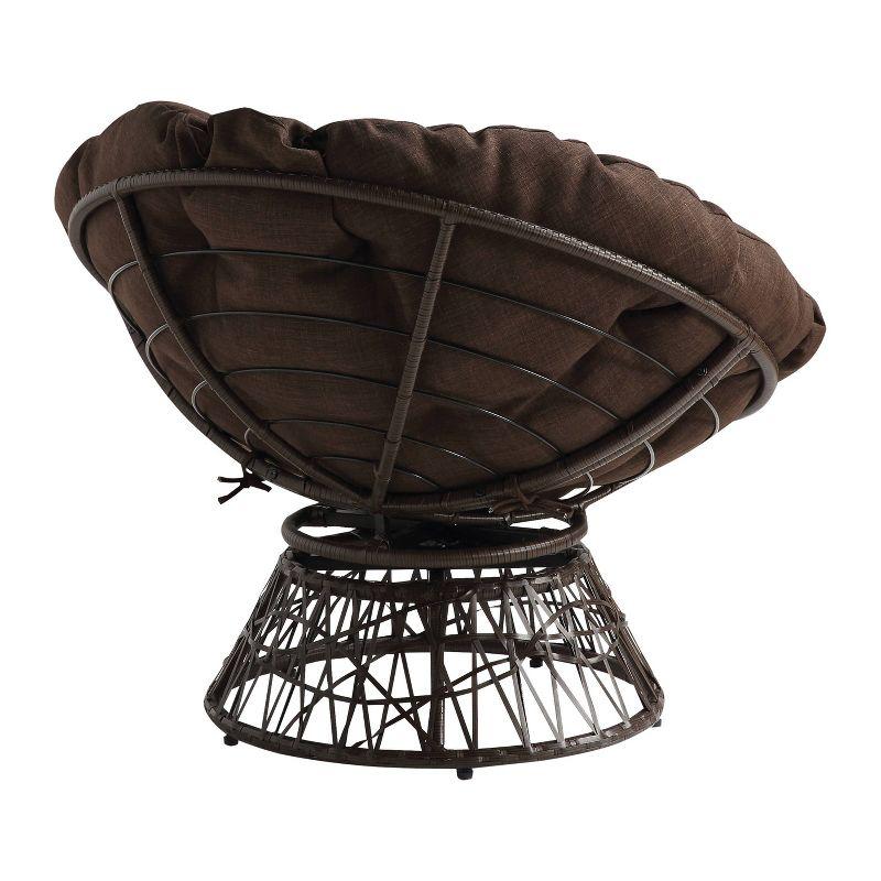 OSP Home Furnishings Papasan Chair Brown: Upholstered, Swivel, Reading & Dorm Saucer Chair with Cushion