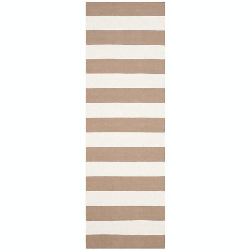 Sand and Ivory Striped Flat Woven Cotton Runner Rug