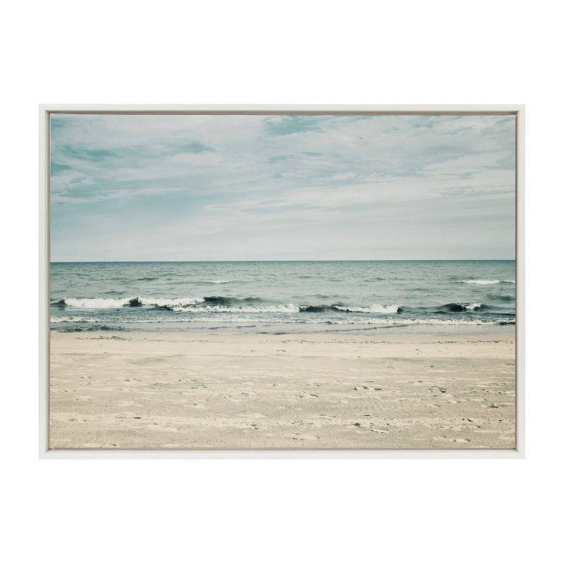 Sylvie Beach Framed Canvas Print in White Frame