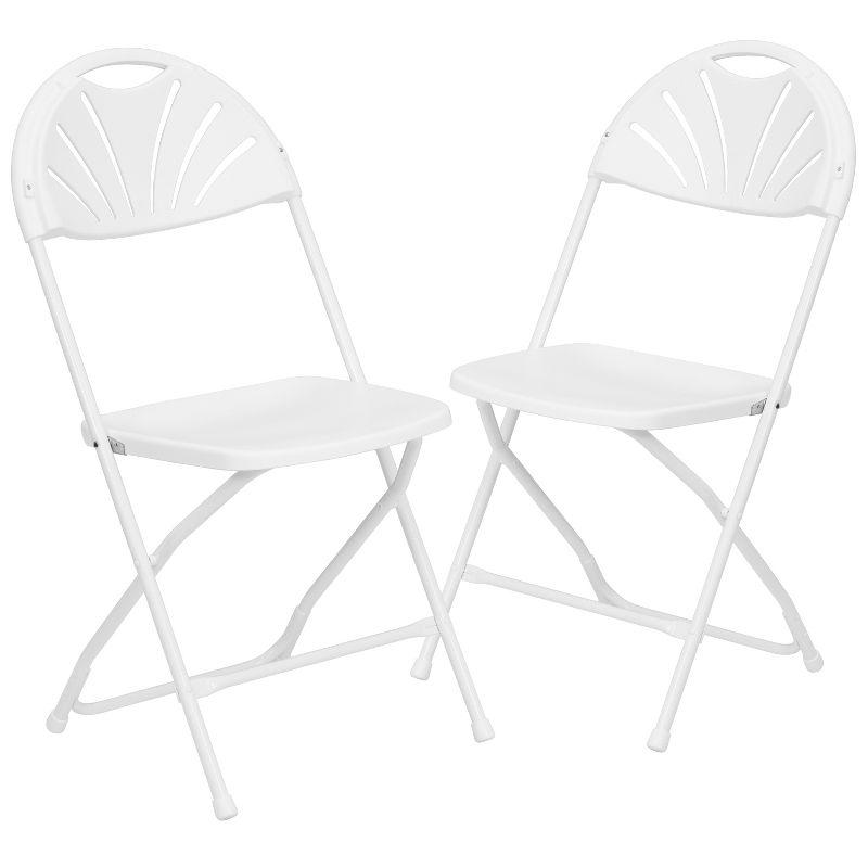 White Plastic Fan Back Folding Chairs with Steel Frame, 2-Pack