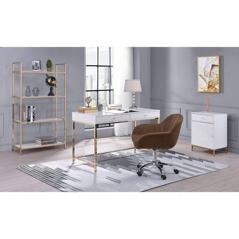 Ottey 2 Drawer Desk White High Gloss/Gold - Acme Furniture