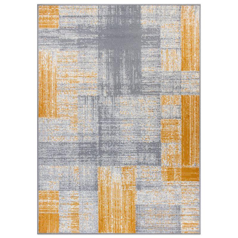 Yellow and Gray Geometric Distressed Area Rug 5' x 7'