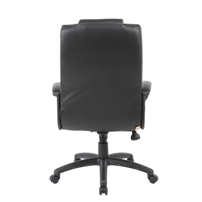 Executive High Back Leatherplus Chair Black - Boss Office Products: Ergonomic, Swivel, Adjustable Height, Metal Frame