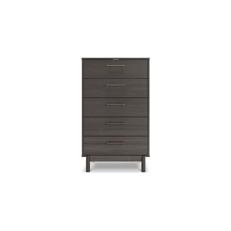 Gray 5-Drawer Mid-Century Modern Chest with Gold Handles