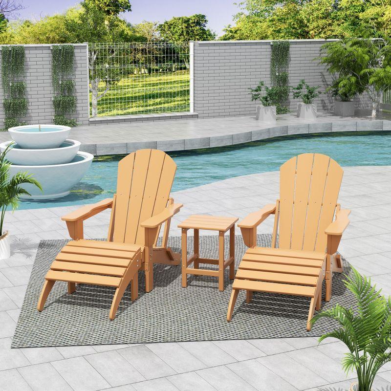 Beige HDPE 5-Piece Outdoor Adirondack Chair Set with Ottomans and Side Table