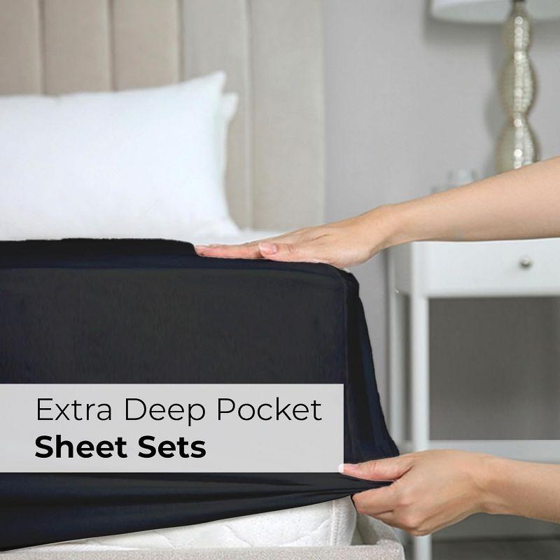 CGK Linens Extra Deep Pocket 4 Piece Sheet Set - Soft Bed Sheets, Fits 18"-24" Mattresses in Black, Size Full