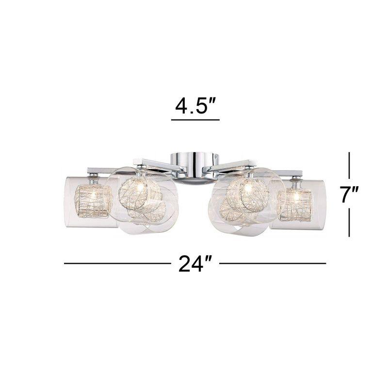 Possini Euro Design Wrapped Wire Modern Ceiling Light Flush Mount Fixture 24" Wide Chrome 6-Light Clear Glass for Bedroom Kitchen Living Room Hallway