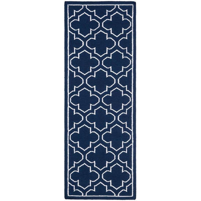 Navy and Ivory Geometric Wool Runner Rug