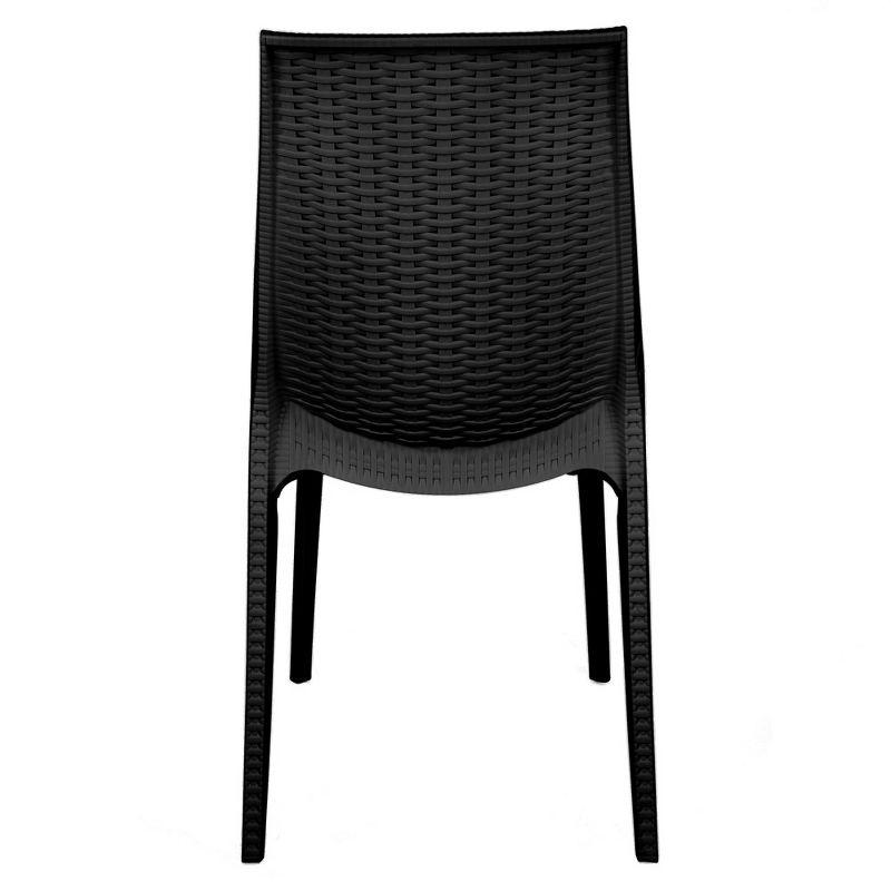 LeisureMod Kent Modern Outdoor Plastic Dining Chair Stackable Design Set of 4 in Black