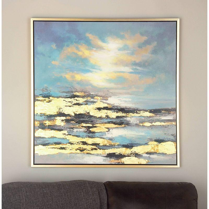 Canvas Landscape Geode Blue Framed Wall Art with Gold Frame