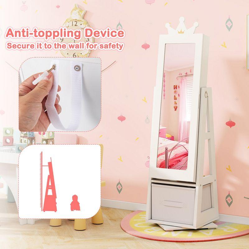 Tangkula Kids Jewelry Cabinet with Full-Length Mirror Drawer 2 Adjustable Tilt Angles White