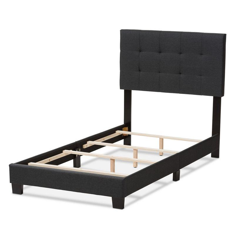 Twin Brookfield Modern and Contemporary Fabric Upholstered Bed Black - Baxton Studio: Charcoal Polyester, Grid-Tufting Design, Solid Wood Legs