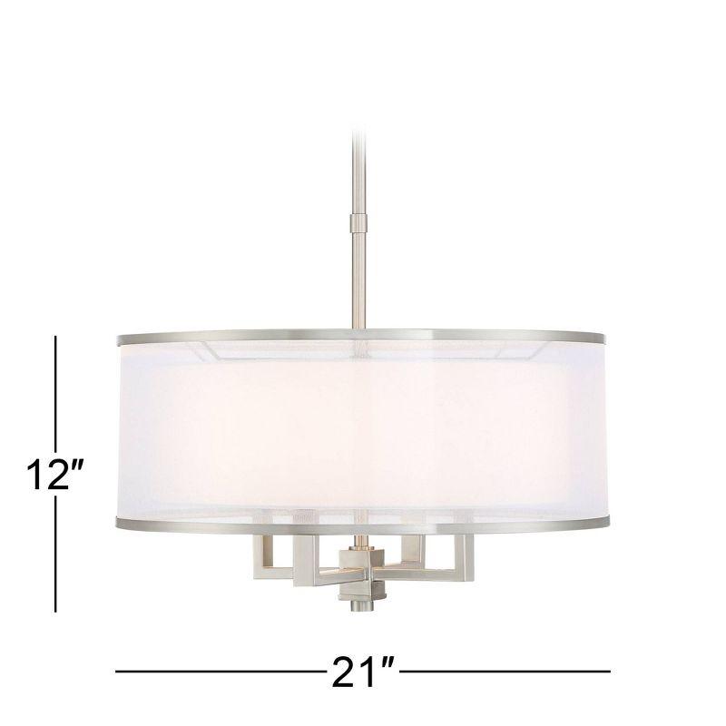 Possini Euro Design Brushed Nickel Drum Pendant Chandelier 21" Wide Silver Organza White Shade 4-Light Fixture for Dining Room