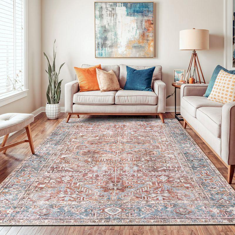 World Rug Gallery Vintage Distressed Machine Washable Area Rug- RED 5' X 7'