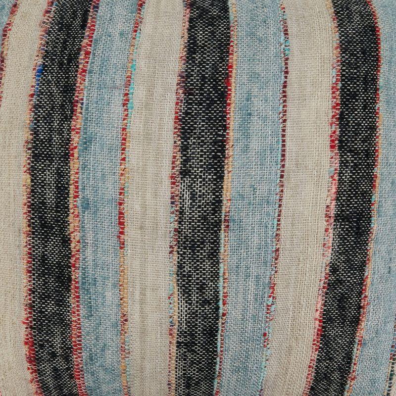 Luxe Striped Cotton Throw Pillow in Blue, Black, and Tan - 27" x 24.5"