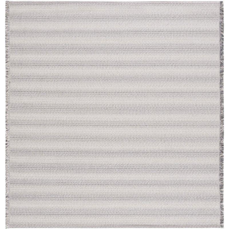 Ivory and Dark Grey Synthetic Flat Woven Square Rug