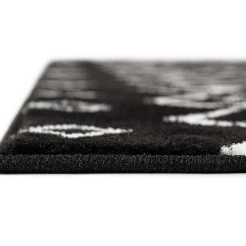 Rectangular Black Trellis Synthetic Easy-Care Stain-Resistant Rug