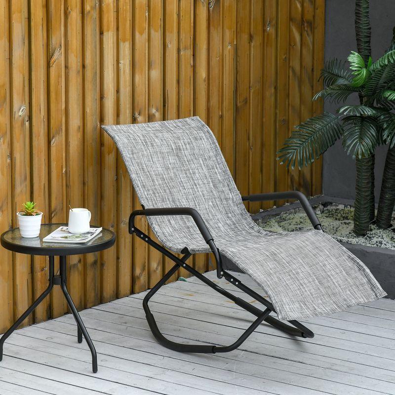 Gray Foldable Outdoor Rocking Chaise Lounge Chair