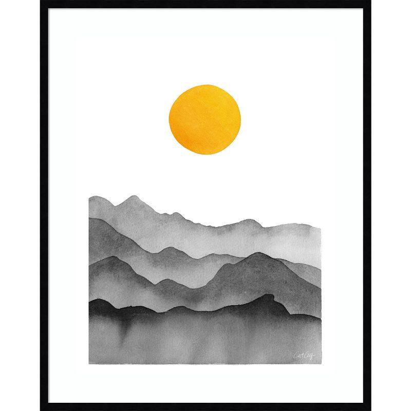 41" x 33" Black and Yellow Framed Mountain Silhouette Print