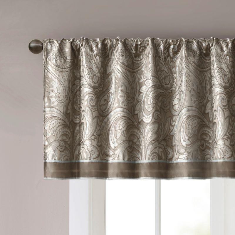 Blue Faux Silk Jacquard Rod Pocket Window Valance