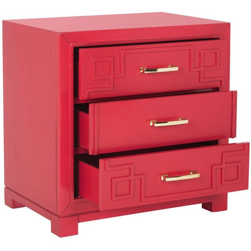 Raina 3 Drawer Greek Key Nightstand - FOX6278 - Red - Safavieh Couture