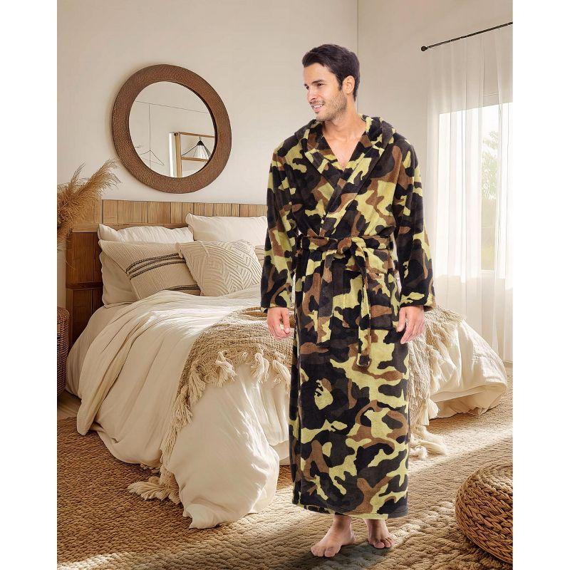 ADR Mens Robe, Plush Fleece Hooded Bathrobe Men, Men's Bathrobes, Big and Tall Bath Robe for Men Green Camouflage Medium