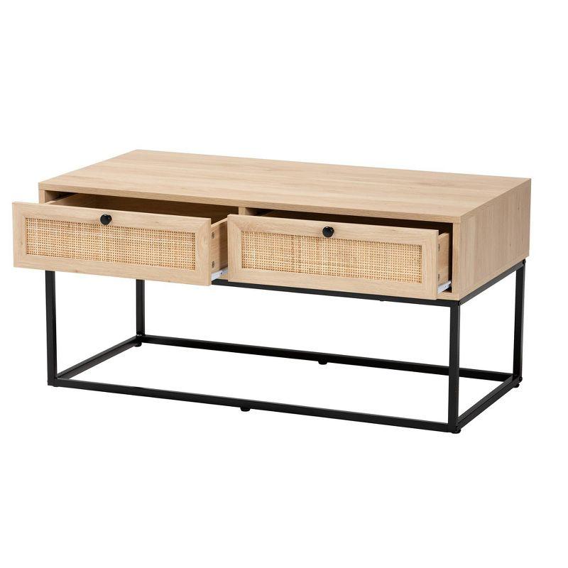 Transitional Natural Brown Wood 2-Drawer Coffee Table with Renaissance Rhapsody Accents