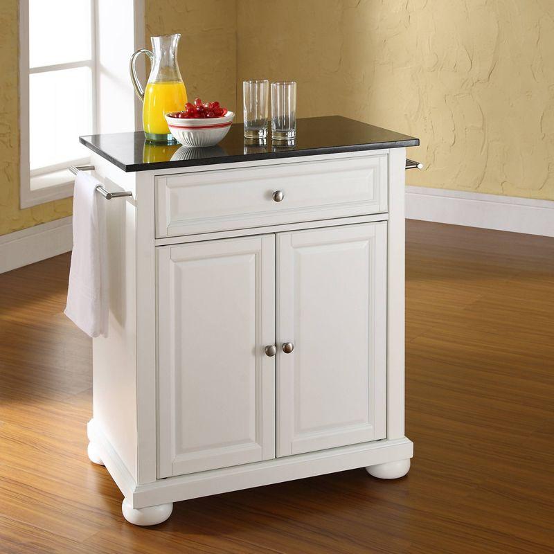 Alexandria Black Granite Top Portable Kitchen Island/Cart White - Crosley: With Wheels, Storage Cabinet & Drawer