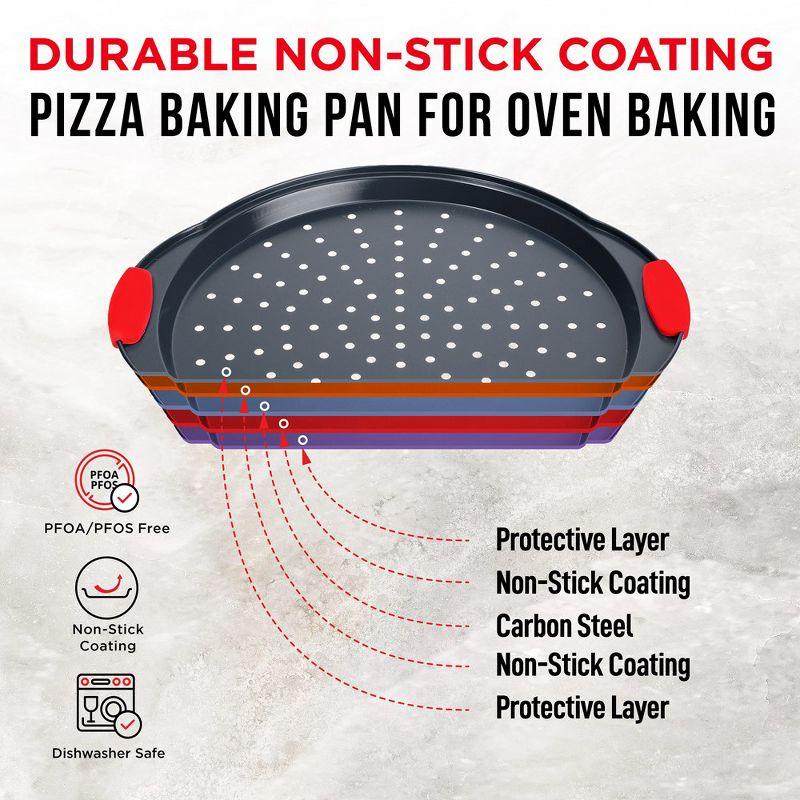 Non-Stick Carbon Steel Perforated Pizza Pans with Silicone Handles