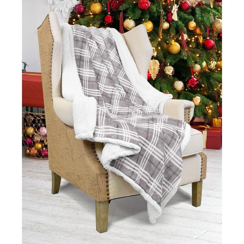 Catalonia Plaid Sherpa Throw Blanket, Holiday Throws for Couch Sofa Cabin Decro, Christmas Blanket