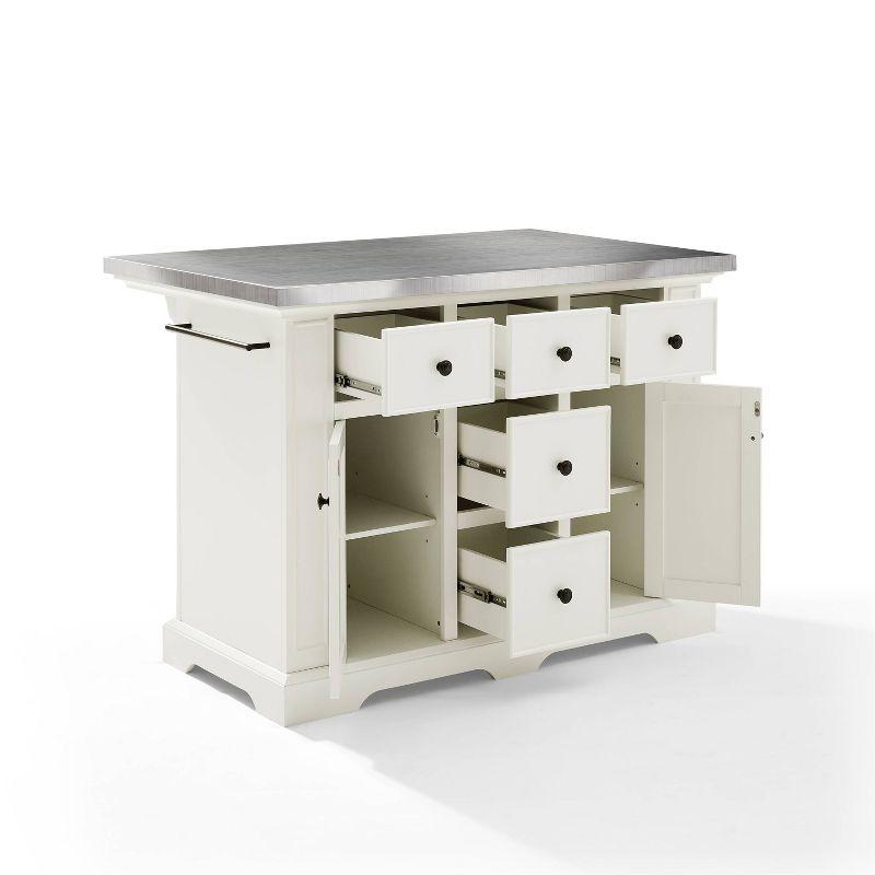 Julia White Kitchen Island with Stainless Steel Top