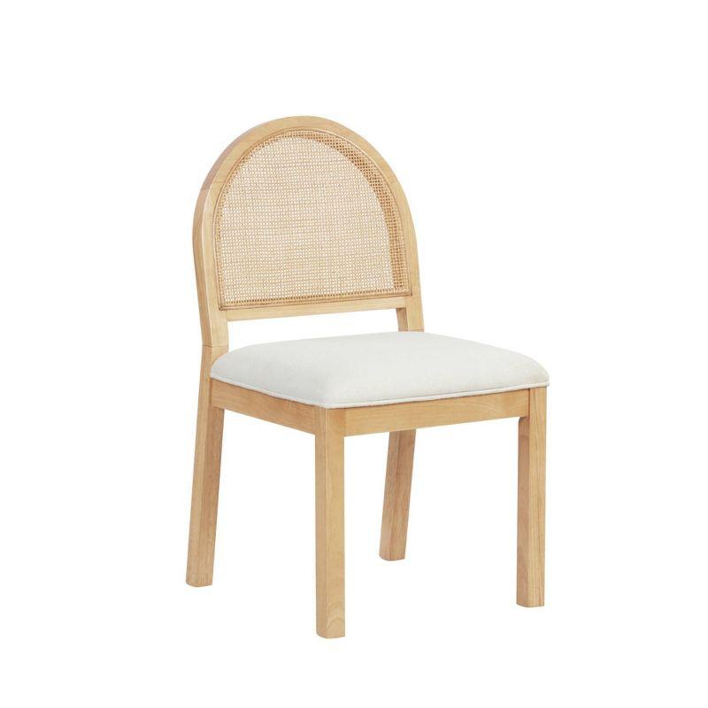 Nathan James Rattan Curved Dining Chair Natural Boucle: Upholstered Cotton, Wood Frame, Armless Design