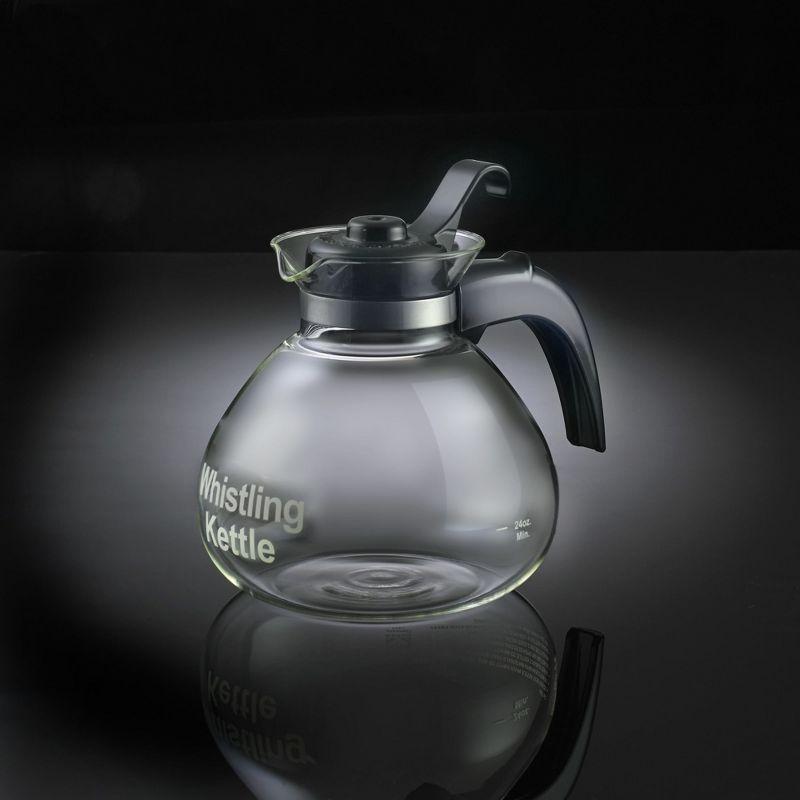 Café Brew Collection Clear Glass Whistling Tea Kettle, to Purely Brew Tea With No Metallic Taste or Other Carafe Flavors, 12 Cup Capacity