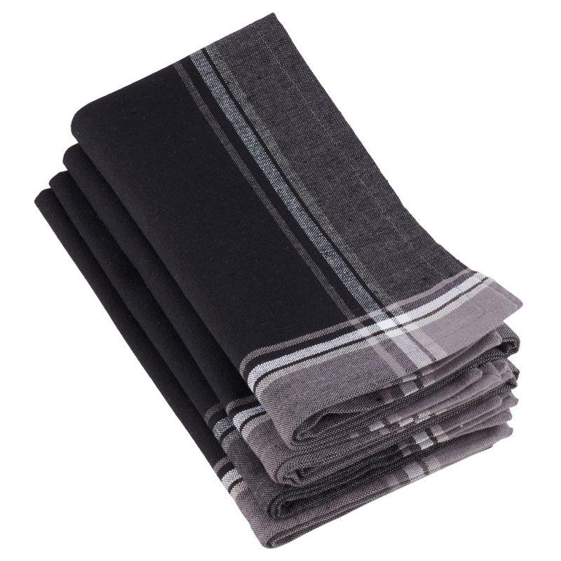 Black and Gray Cotton Plaid Border Table Napkins, Set of 4