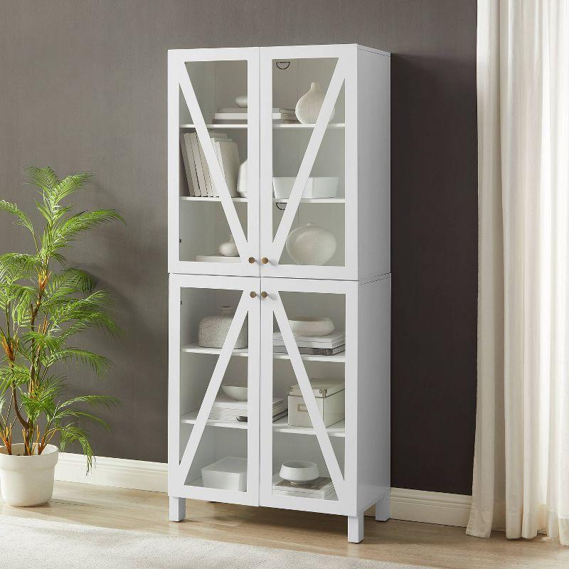 White Tall Cabinet with Adjustable Shelving and Glass Doors