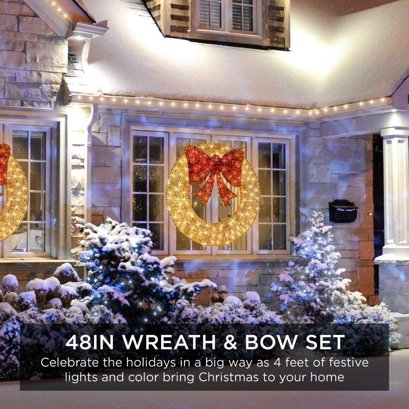 Best Choice Products 48in Pre-Lit Outdoor Christmas Wreath, LED Metal Holiday Decor w/ 140 Lights, Bow - Gold/Red